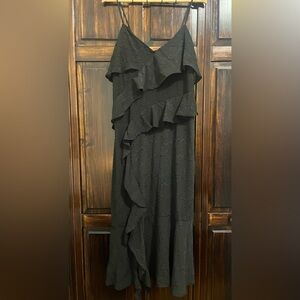 Black Floral Design Ruffled Dress